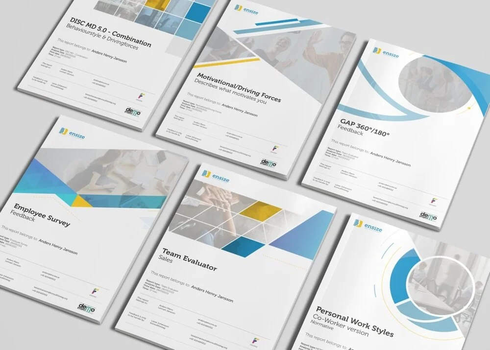Zes rapporten uit het Navigator Platform naast elkaar: DISC, drijfveren, GAP 360, medewerkersonderzoek, teamanalyse en werkstijlen